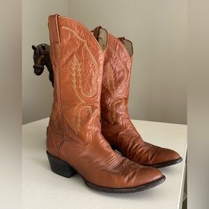 Larry Mahan Brown Leather Cowboy Boots